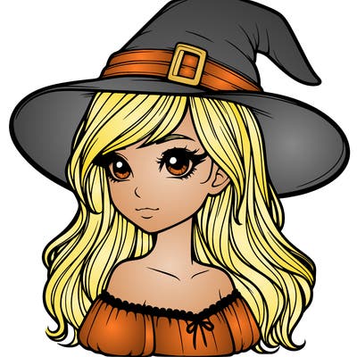 realistic girl with a witch hat