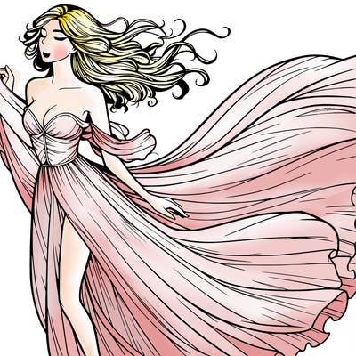realistic woman in dress flowing the the wind