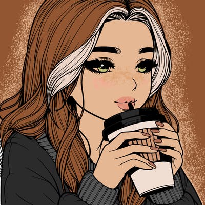 realistic girl drinking coffee