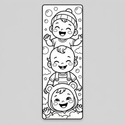 Dive into a world of cuteness with this delightful coloring bookmark featuring three joyfully smiling babies. A perfect printable activity to brighten your reading experience or share as a heartfelt gift.