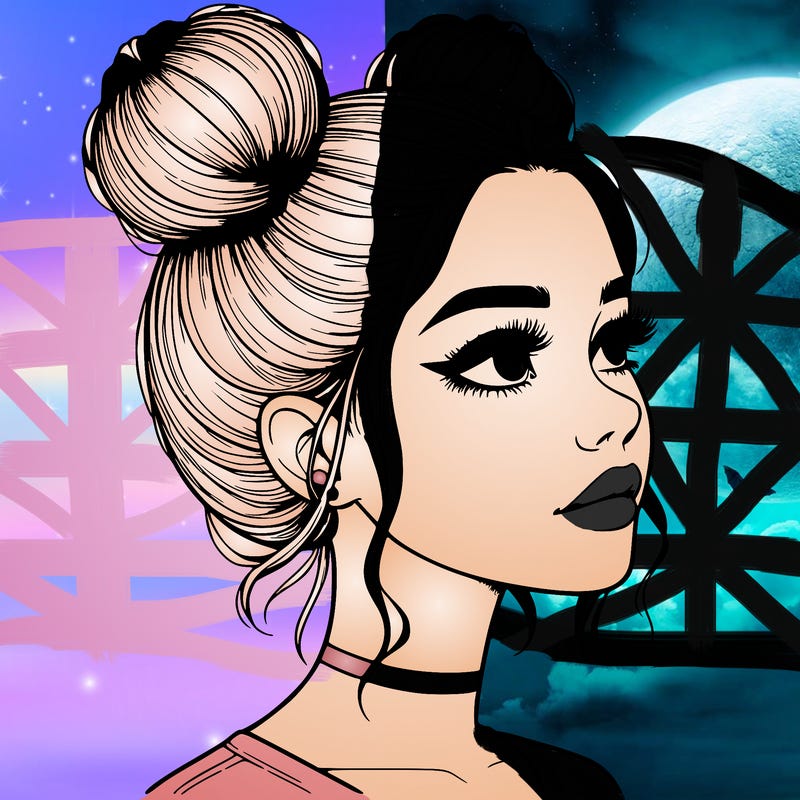 realistic girl with buns on the top of her head