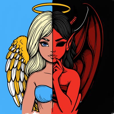 realistic angel half demon