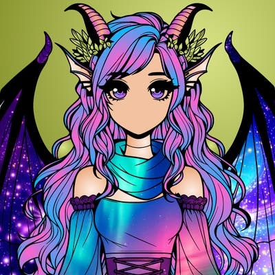 realistic girl with dragon wings horns and a tail