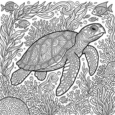 Embark on an underwater creative journey with this captivating Hawksbill Sea Turtle coloring page, perfect for teens seeking an engaging artistic challenge. Immerse yourself in the detailed marine world, bringing vibrant life to coral reefs, graceful seaweed, and a magnificent sea turtle.
