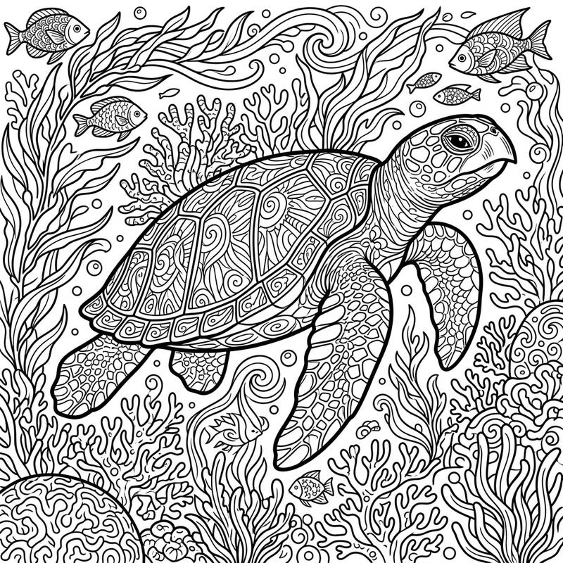 Embark on an underwater creative journey with this captivating Hawksbill Sea Turtle coloring page, perfect for teens seeking an engaging artistic challenge. Immerse yourself in the detailed marine world, bringing vibrant life to coral reefs, graceful seaweed, and a magnificent sea turtle.