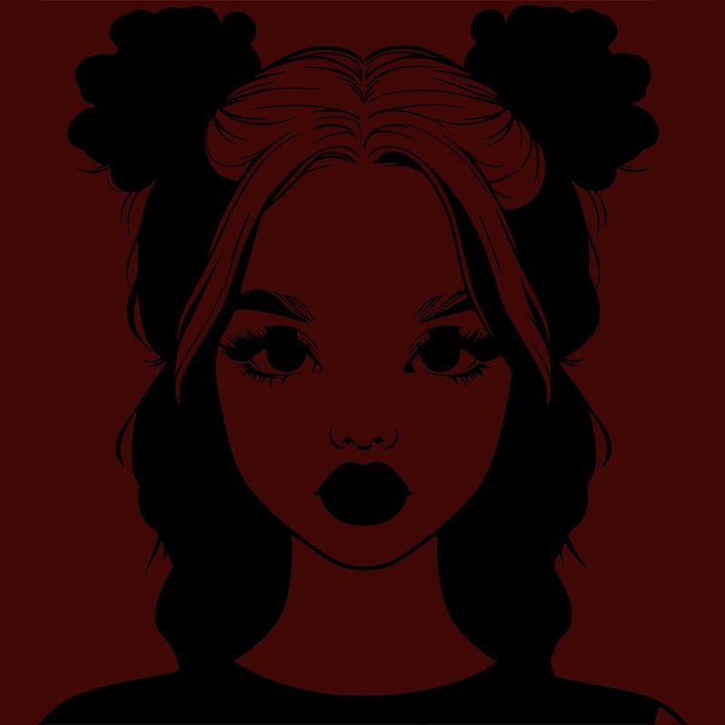 realistic girl with two buns in hair and lips