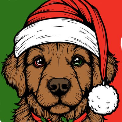 realistic dog with a christmas hat