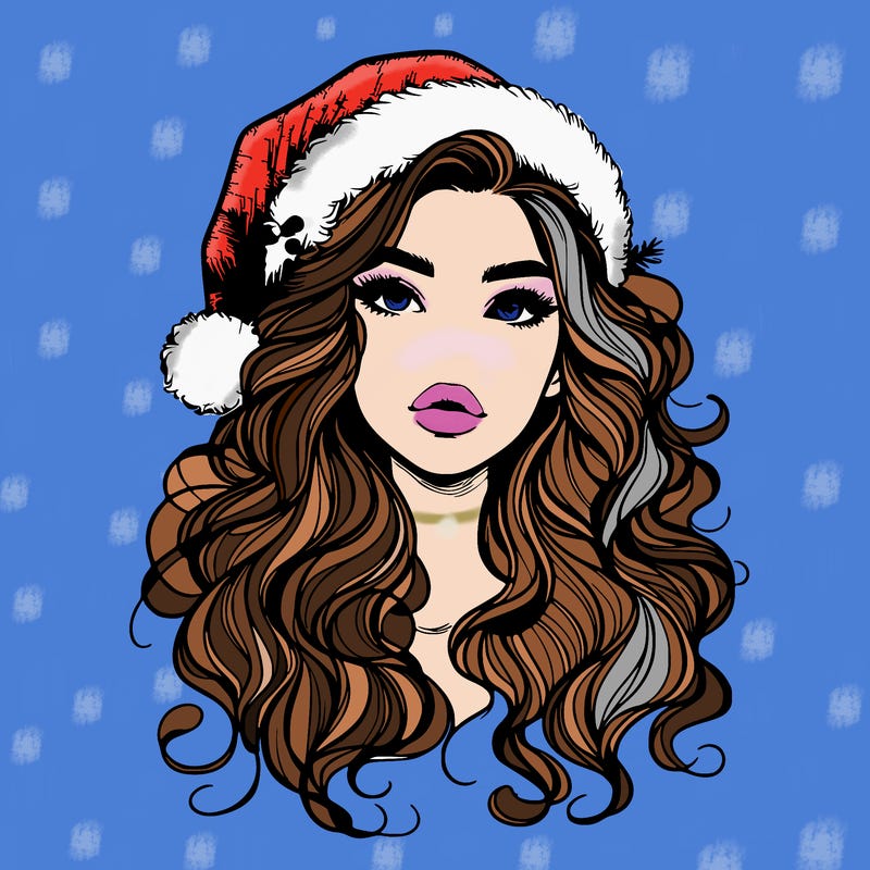 realistic christmas girl with wavy hair and lips