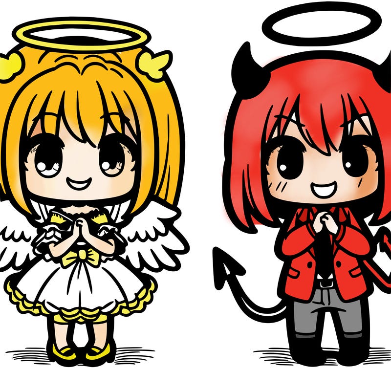 manga drawing of angel and a devil