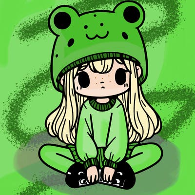 a girl wearing a frog hat and some frog socks