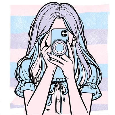 a realistic girl holding her phone taking pictures