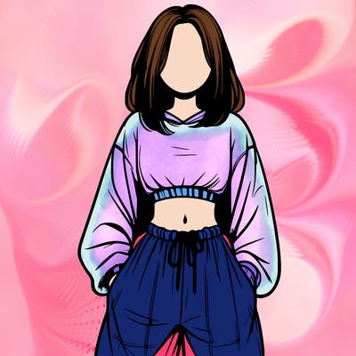 realistic girl faceless with baggy pants and a crop top