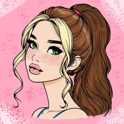 realistic girl with a ponytail on her hair and lips