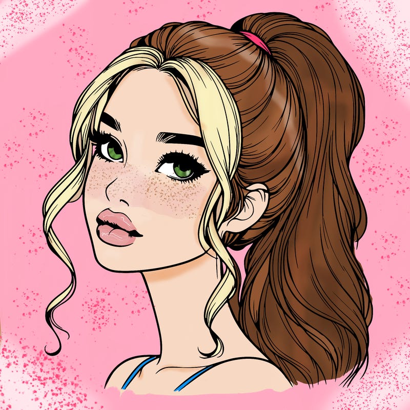 realistic girl with a ponytail on her hair and lips