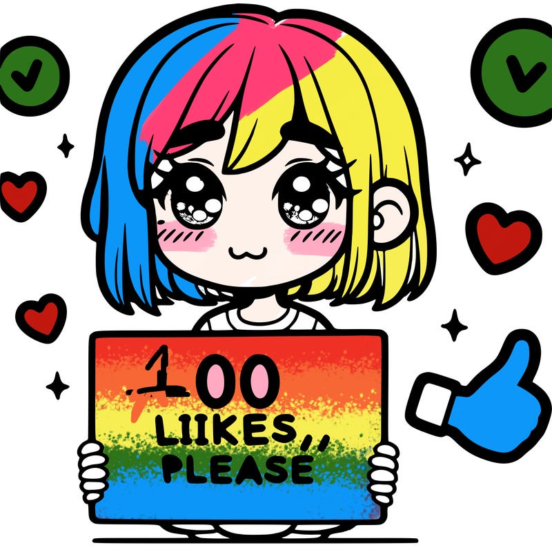 a girl with a sign saying 100 likes, please