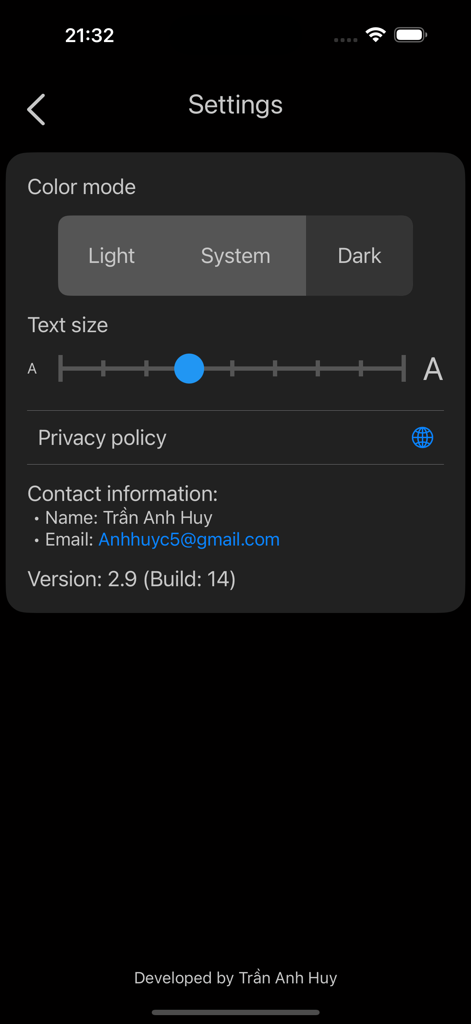SINAMICS Fault Finder - Settings page of the SINAMICS Fault Finder app showing display and text size options