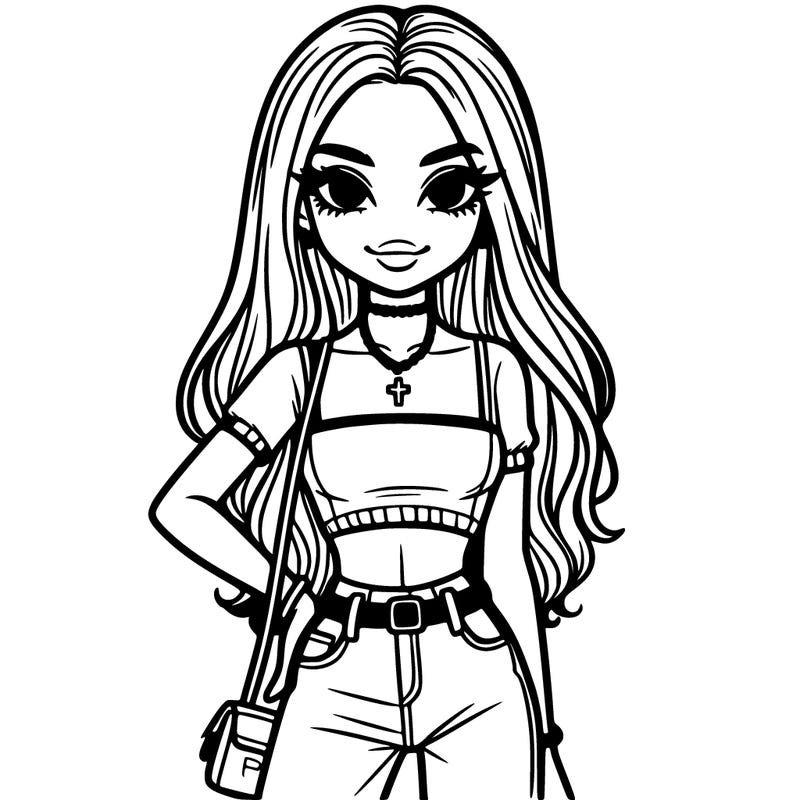 preppy baddie in a crop top and jeans and also has long hair
