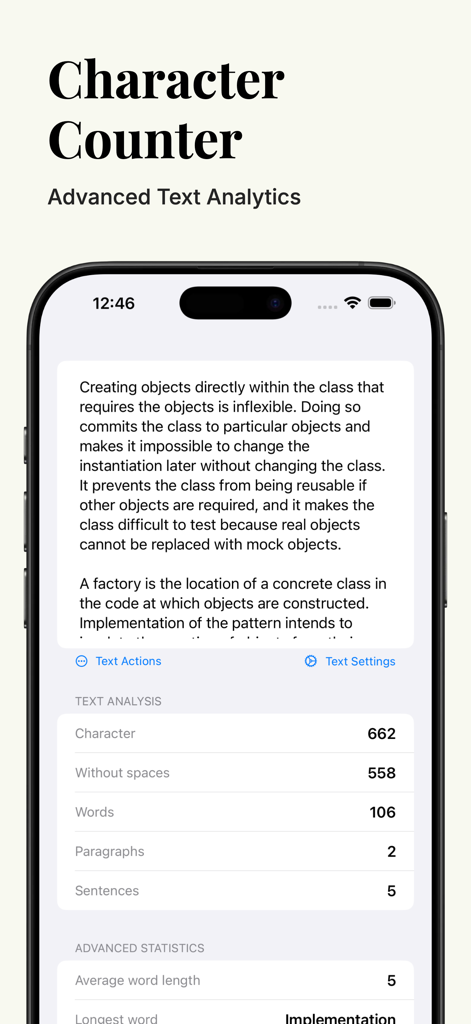 Character Counter - Interfaz de la aplicación Contador de Caracteres mostrando métricas detalladas de análisis de texto como conteo de caracteres y palabras