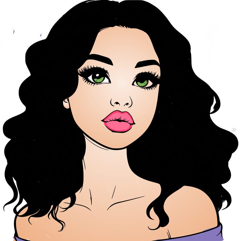 realistic girl with wavy hair and lips