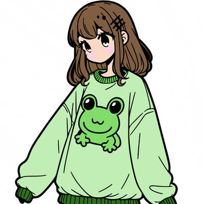 girl wearing frogging sweatshirt