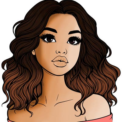 realistic girl with wavy hair and lips
