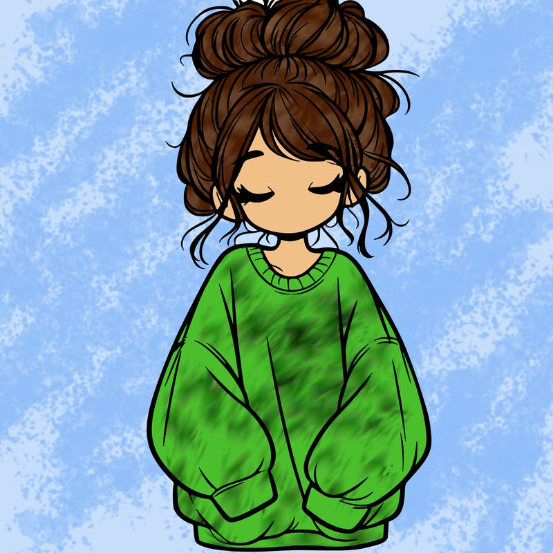 girl with baggy sweatshirt and messy bun