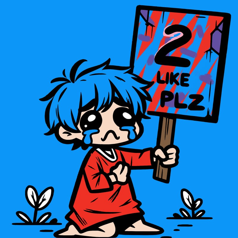 small poor toddler crying with sign that says 2 like plz