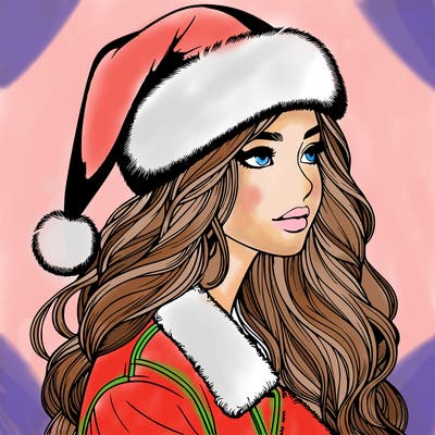 realistic girl in santa hat