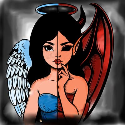 realistic angel half demon