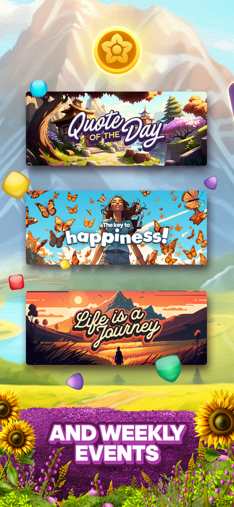 Bold Moves - Weekly event banners featuring inspirational quotes and nature scenes in the Bold Moves game