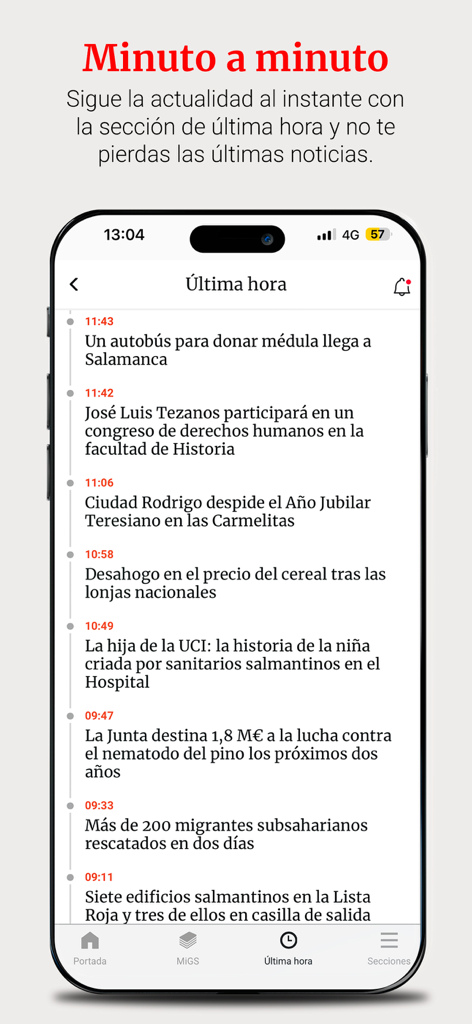 La Gaceta de Salamanca - A mobile phone displaying the minute by minute latest news feed of La Gaceta de Salamanca