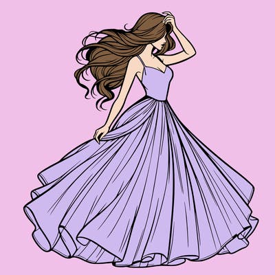 realistic woman with dress flowing in the wind