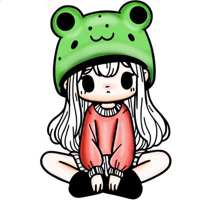a girl wearing a frog hat and some frog socks