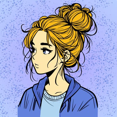 realistic teenage girl with a messy bun