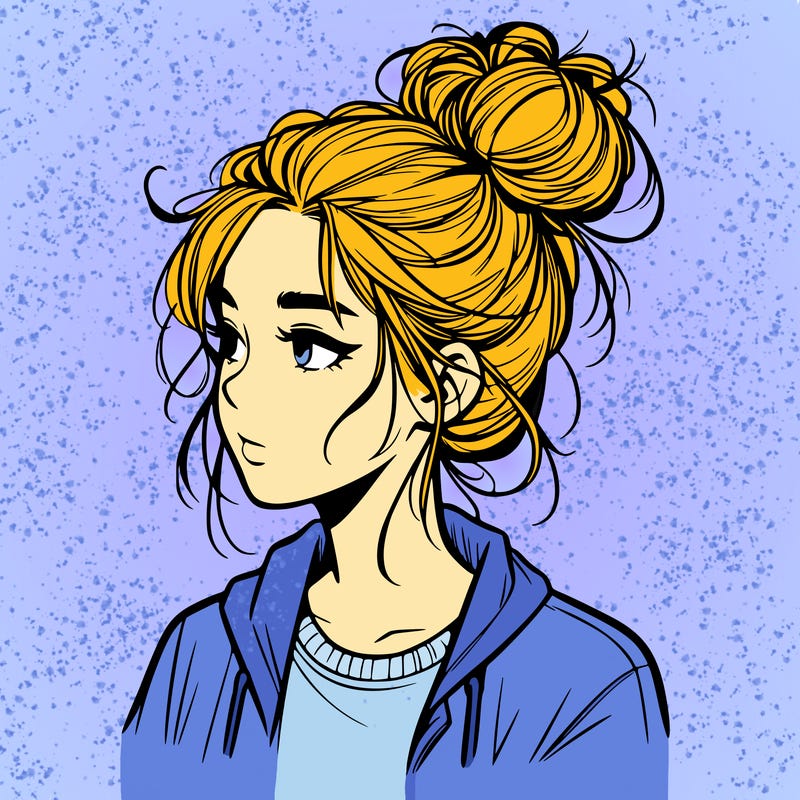 realistic teenage girl with a messy bun