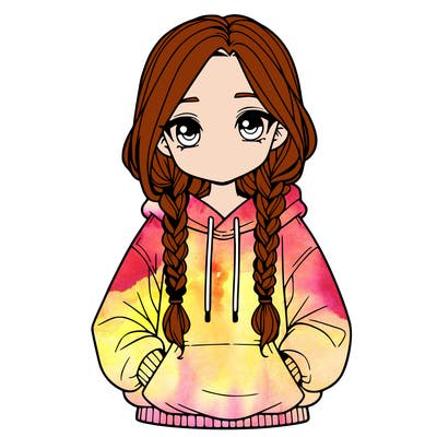 a realistic girl with a oversized hoodie and she has braids
