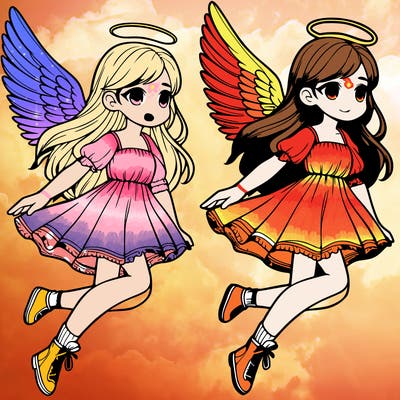 realistic teenage girl flying with angel wings