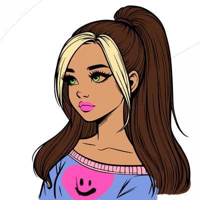 realistic girl with a high ponytail