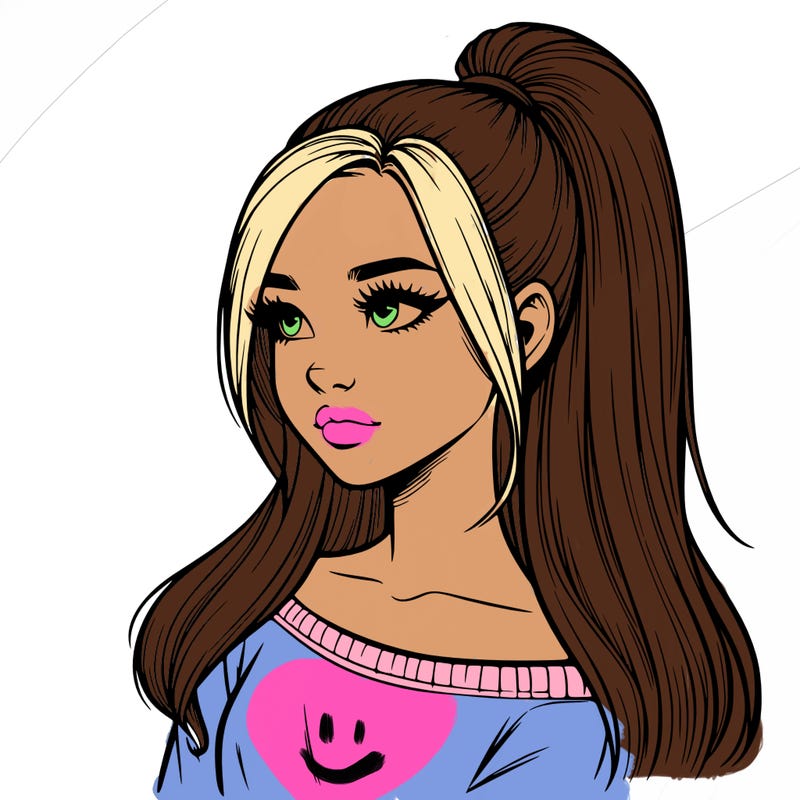 realistic girl with a high ponytail