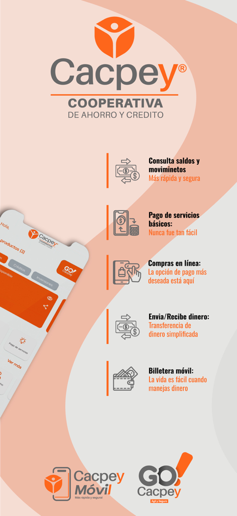 Cacpey Virtual - List of mobile banking features available in the Cacpey Virtual app including money transfers and bill payments