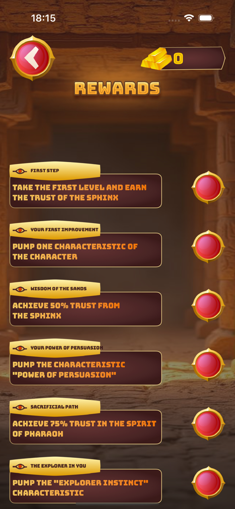 Egyptian Enigma - Egyptian Enigma rewards menu displaying various game achievements and tasks