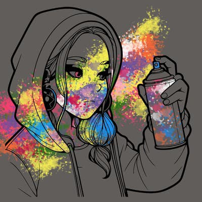 a realistic girl, spray painting
