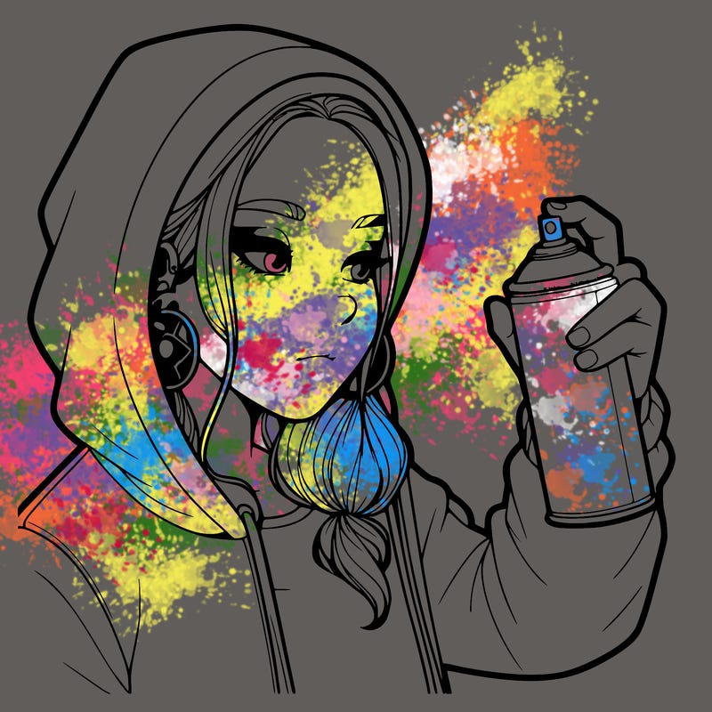 a realistic girl, spray painting