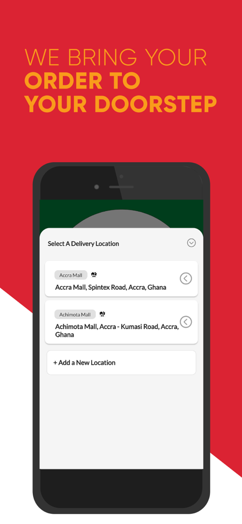 Pizza Inn Zimbabwe - Select a delivery location screen on the Pizza Inn Zimbabwe mobile app