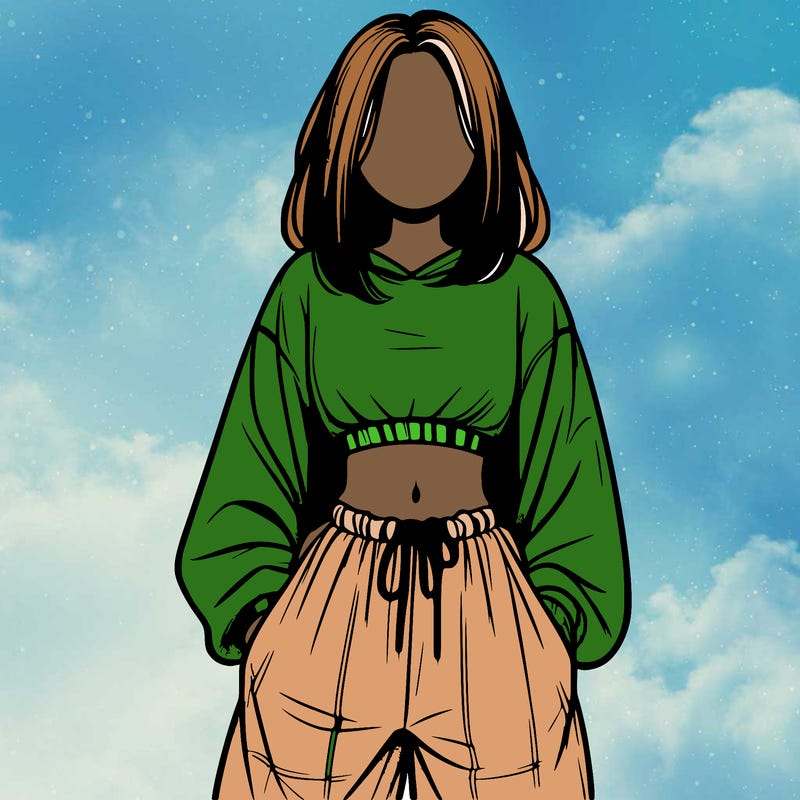 realistic girl faceless with baggy pants and a crop top