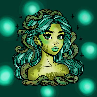 realistic girl with snakes as hair