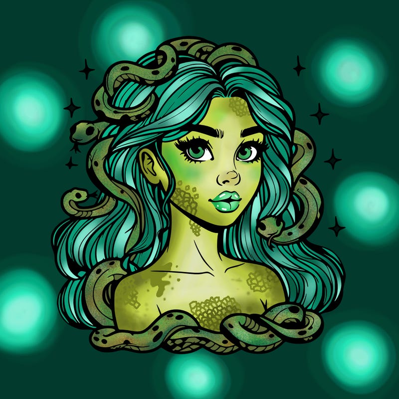 realistic girl with snakes as hair