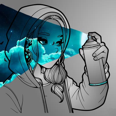 a realistic girl, spray painting