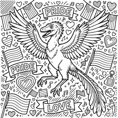 Unleash your creativity with this unique coloring page featuring an Archaeopteryx joyfully celebrating Pride Month. It's a wonderful way to honor diversity and love while exploring ancient history.