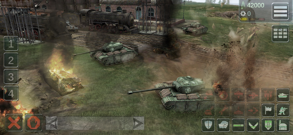 US Conflict — Tank Battles - US Conflict real time strategy gameplay showing tank battles near a railway station